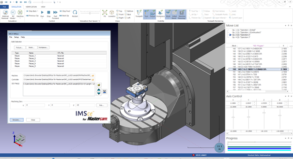 Mastercam machine simulation with G-code parsing and verification