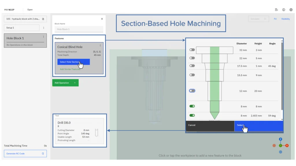 Next-Generation Shopfloor Programming - Section-Based Hole Machining